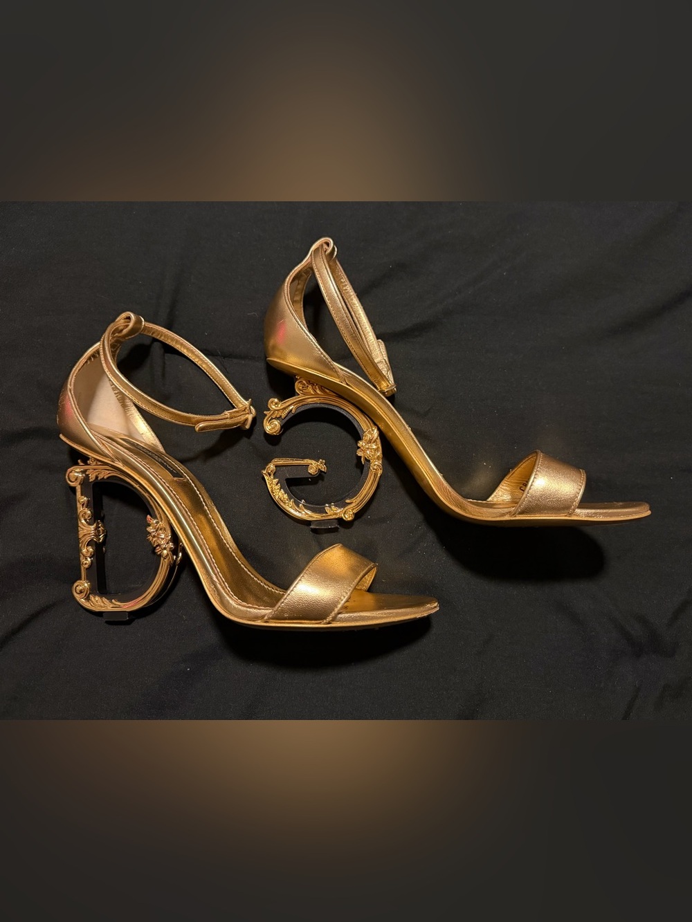 Dolce & Gabbana Nappa Mordore Sandals with Baroque DG Heel - Gold - Picture 5 of 8